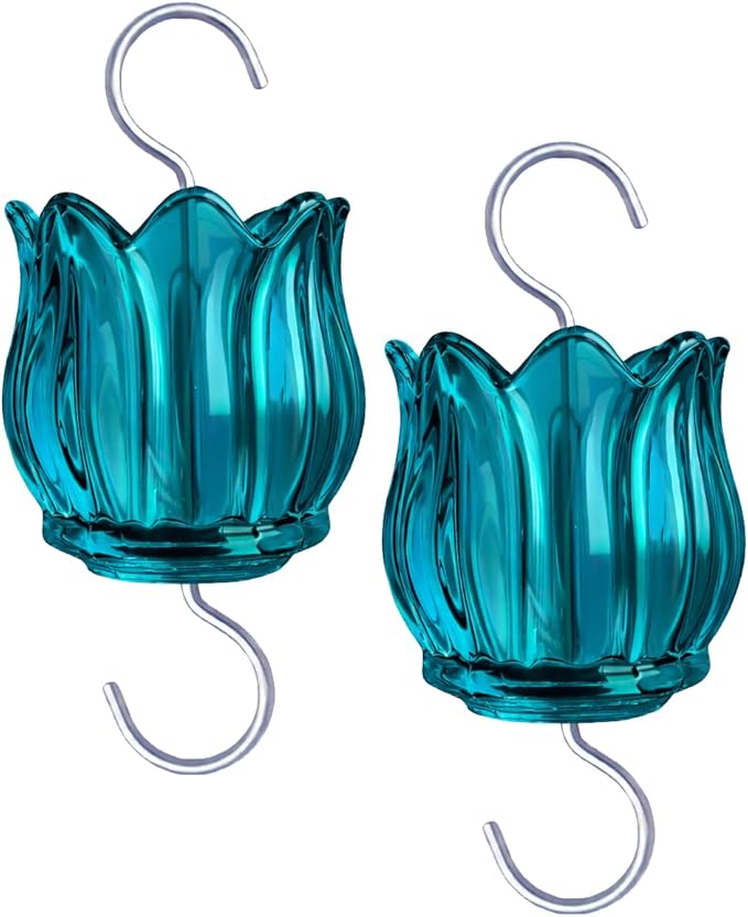 Glass Ant Moat for Hummingbird Feeder - 2PC x 3 OZ Turquoise Tulip Insect Guard with Large Capacity