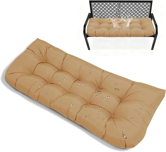 Waterproof Bench Seat Cushions with Ties Non Slip Outdoor Patio Bench Cushion Soft Swing Pad 3 Seater for Garden Wicker Loveseat Khaki,51x 20