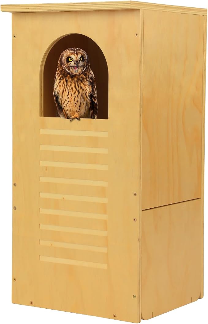 Cinnvoice Large Owl Houses for Outdoors 13" x 13" x 26", Treated Exterior Grade Plywood Owl Nesting Box with Arch Opening Large Bird House for Outside Backyard, Easy Assembly Required