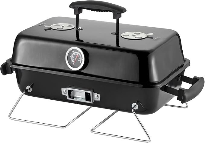 Portable Charcoal Grill, Tabletop Outdoor Barbecue Smoker, Small BBQ Grill for Outdoor Cooking Backyard Camping Picnics Beach,BLACK