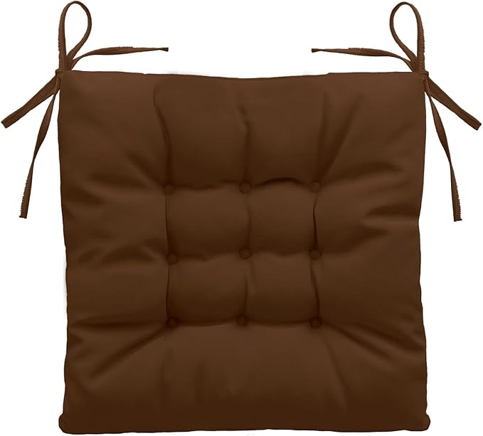 Outdoor Indoor Tufted Chair Cushions, Seat Cushions with Ties, Chair Pads Waterproof for Porch Kitchen Office Garden Coffee Brown 16" x 16", Set of 1