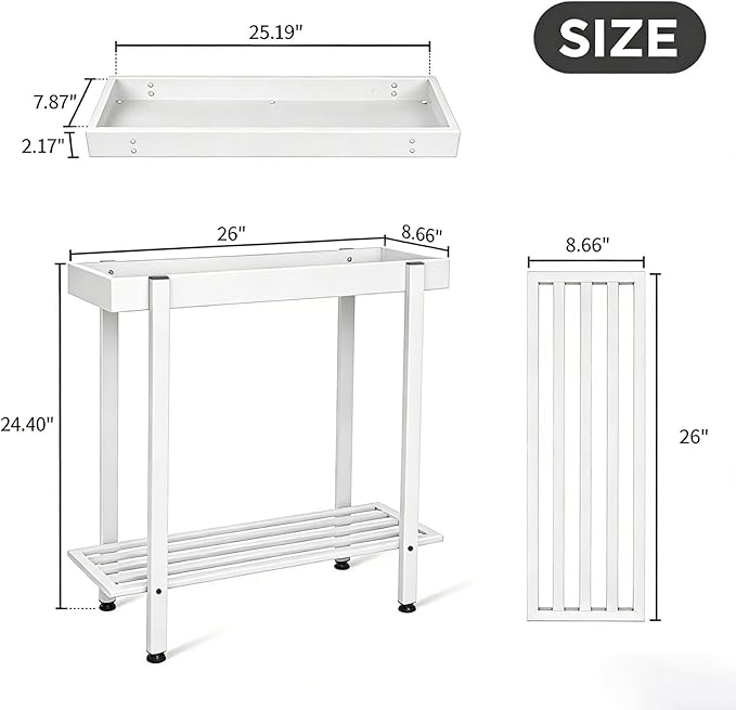 Honla Metal Plant Stand Indoor Outdoor,2 Tier Window Tall Plant Table Bench Shelf for Multiple Plants,26" L x 8.66" W x 24.40" H,White