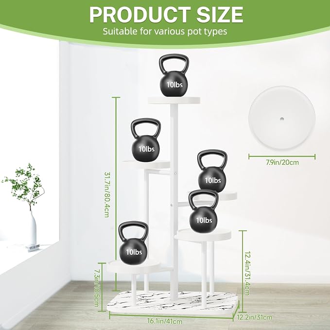 iDavosic.ly 5 Tier Plant Stand for Indoor Outdoor 2 Pack, Folding Large Corner Flower Pot Holder Shelf and Metal Plastic Tall Orchid Display Rack for Patio Porch Living Room Garden Balcony, White