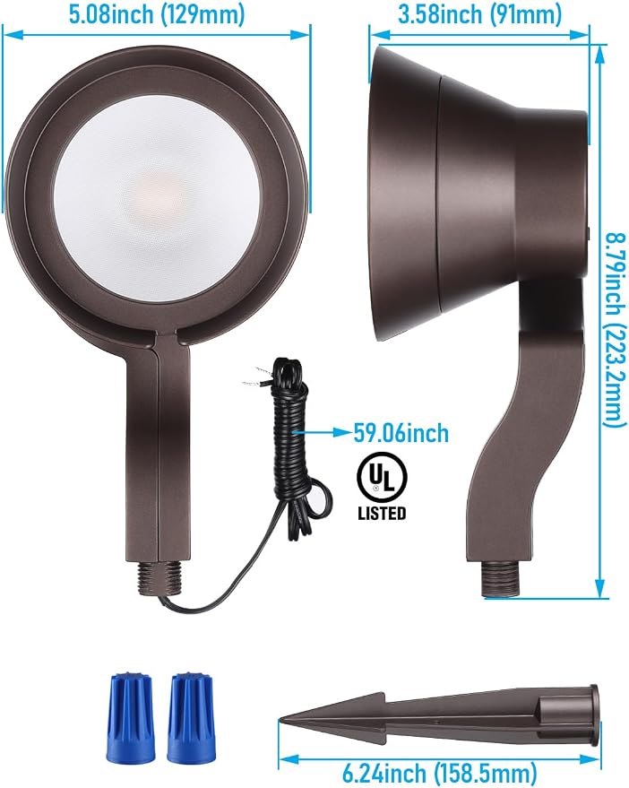 LEONLITE 9W RGB Low Voltage Landscape Lights, Color Changing Wall Wash Landscape Lighting Outdoor, 12-24V LED Landscape Spotlights, Uplight, ETL Listed, Aluminum, IP65 Waterproof, Pack of 4