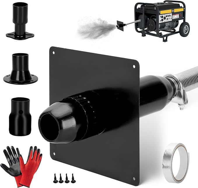 Generator Exhaust Extension Kit with Three Adapters, ALL-IN-ONE KIT, Insulated Wall Plate, Compatible with All Portable Generators, Reduces Noise by 55% with Superior Silencing Grille