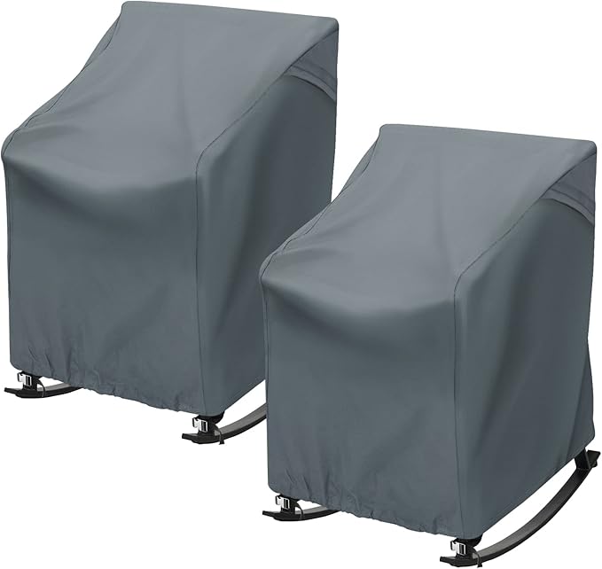 2 Pack Patio Rocking Chair Covers – 420D Waterproof Oxford, All Weather Outdoor Furniture Protector with Handles Air Vent, Grey (27.5" L x 32.5" D x 39" H)
