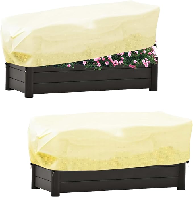 Plant Covers Freeze Protection 2 Pack Rectangular Frost Blankets for Outdoor Plants (22"x60"x20") – Winter Plant Covers, 2.4oz/yd² Frost Cloth Plant Protection for Raised Beds & Shrubs (Beige)