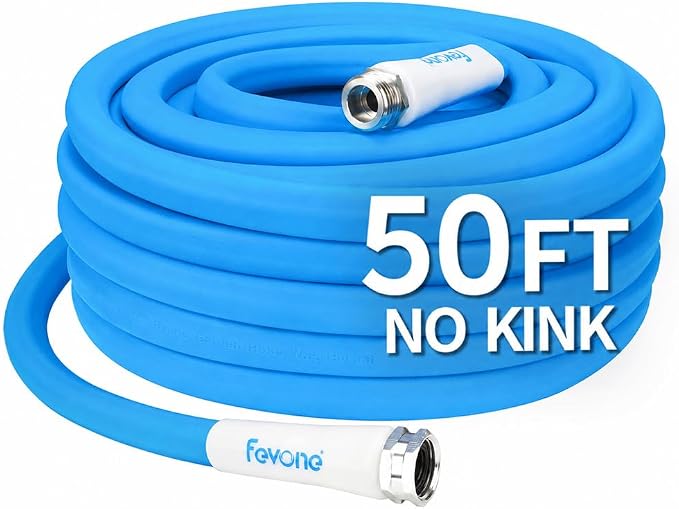 FEVONE Garden Hose 50 ft, Kink-Free Triangular Prism Design | Heavy Duty Water Hose, 5/8 Inch ID, 600 PSI, Leak Free, Flexible Hybrid Polymer Yard Hose with 3/4 Inch Aluminum Fittings