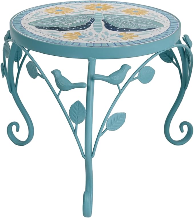 Set of 2 Plant Stand for Indoor Outdoor, Heavy Duty Cast Iron with 10" Ceramic Tile Top Plant Table, Tall Vintage Decorative Plant Rack, Mosaic Flower Pot Holder for Home Garden Porch Yard Patio