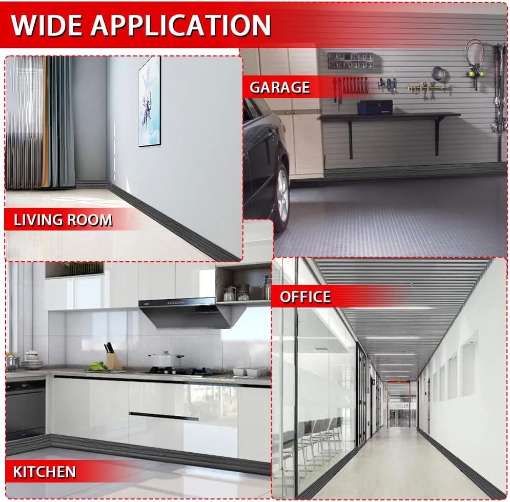 FONUNO Vinyl Wall Base Baseboard Molding Trim 4" Flexible Self Adhesive Rubber Wall Base Moulding Trim Peel and Stick Design, 4 Inch x 100 Feet, Dark Gray Wood