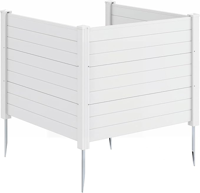 HAPPYGRILL Air Conditioner Fence, 3 Panels Outdoor Privacy Screen with Metal Stakes, No Dig Pool Equipment Enclosure, 48" x 38" Trash Can Screen Fence Kit for Outside Backyard, White