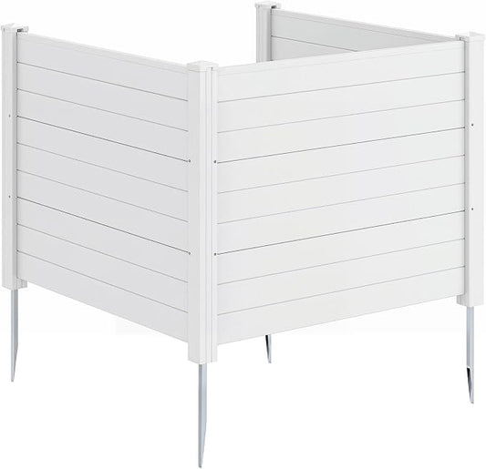 HAPPYGRILL Air Conditioner Fence, 3 Panels Outdoor Privacy Screen with Metal Stakes, No Dig Pool Equipment Enclosure, 48" x 38" Trash Can Screen Fence Kit for Outside Backyard, White