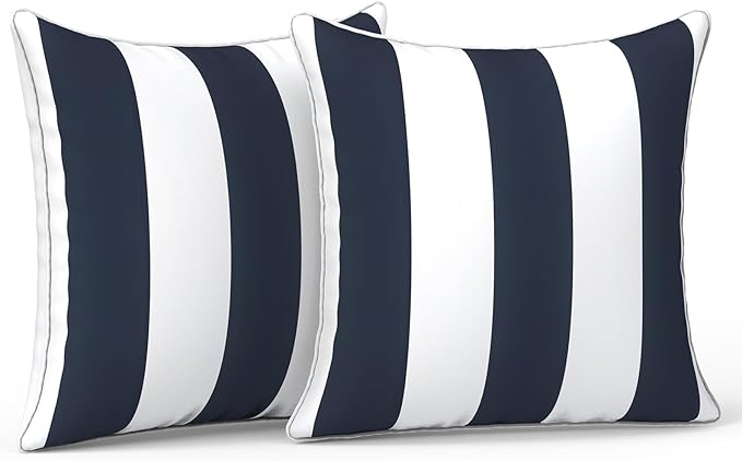 LVTXIII Set of 2 Patio Throw Pillows Waterproof 16"x16" Fade Resistant Outdoor Throw Pillows with Inserts, Fluffy Decorative Garden Toss Pillow Cushions for Home Patio Coach Sofa Use, Cabana Navy