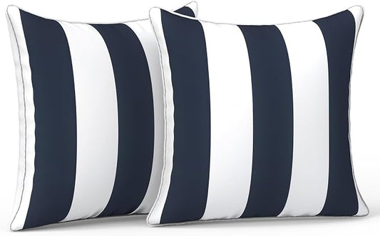 LVTXIII Set of 2 Patio Throw Pillows Waterproof 16"x16" Fade Resistant Outdoor Throw Pillows with Inserts, Fluffy Decorative Garden Toss Pillow Cushions for Home Patio Coach Sofa Use, Cabana Navy