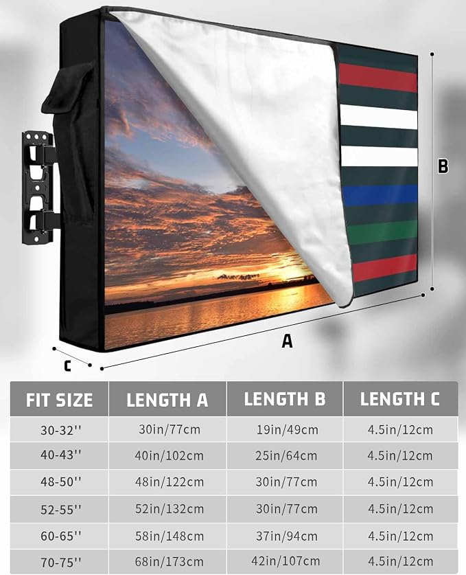 American Flag Outdoor TV Cover 30 to 32 In Weatherproof, Red Green Blue Stripes 600D Oxford TV Covers with Waterproof Zipper, USA Flag Outside Flat TV Screen Protector Size 30"W x 19"H x 4.5"D
