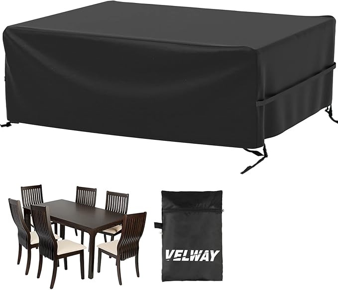 Velway Patio Furniture Cover Outdoor, Waterproof Rectangular Patio Table Chair Sofa Set Cover, 78”Lx63”Wx27”H, All Weather Oxford Tear-Resistant Material with Zipper Carrying Bag Windproof Buckles