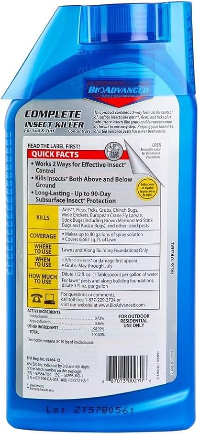 BioAdvanced Complete Brand Insect Killer Concentrate - Kills Listed Insects Above and Below Ground - Outdoor Insecticide - Up to 3 Months Protection - 40 oz Bottle