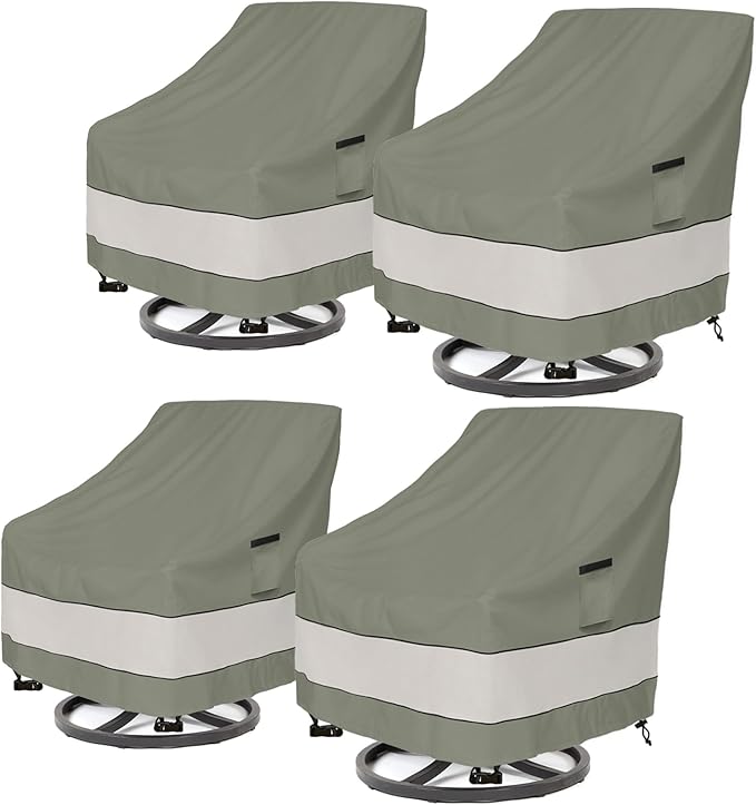 Outdoor Swivel Chair Cover 4 Pack,Waterproof 100% Outdoor Patio Chair Covers,33W x 37 D x 38.5 H inches,Outside Furniture Lounge Deep Seat Cover -Grayish Green