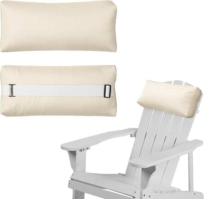 Chaise Lounge Head Pillow, 2 Pack Outdoor Lounge Chair Pillows with Adjustable Strap Longue Head Pillow Headrest Pillows for Patio Backyard Beach Pool Garden Recliner(Beige)
