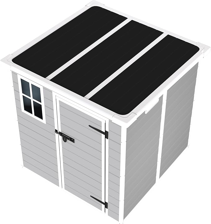 YOPTO 6x6 FT Storage Shed Garden House with Lockable Doors and Vents Waterproof Resin Outdoor Tool Cabinet W/Floor & Window,for Bicycles,Lawnmowers,Lawn,All Weather Use,Gray