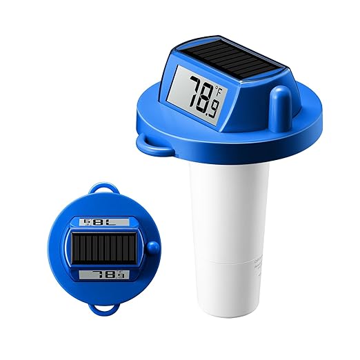 Solar Pool Thermometer Floating, Digital Swimming Pool Thermometer, IPX8 Waterproof with Double Sided Display for Pond, Hot Tub, Aquarium (Dark Blue)