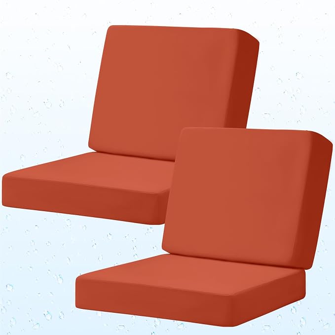 Deep Seat Patio Cushions Set of 2, 24x24 Inch Waterproof & Fade Resistant Outdoor Chair Cushions, Thick Padded Replacement Sofa Cushions for Garden Yard Furniture