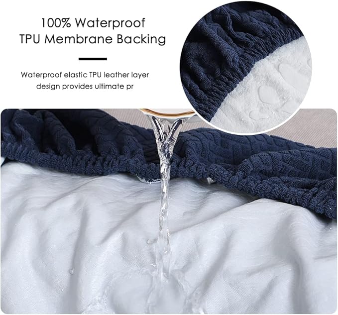 FORCHEER Waterproof Patio Cushion Covers for Outdoor Furniture 24-25inch Stretch Jacquard Outdoor Cushions Covers Set of 2 with Buckle Replacement Washable-Navy Blue