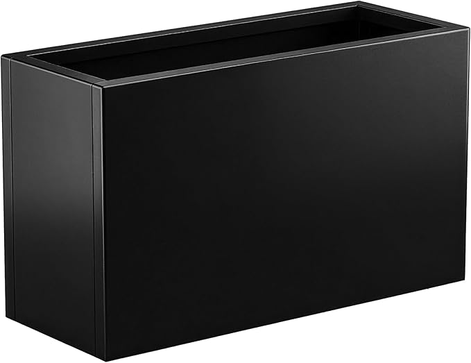 Metal Planter Box 30” x 12” x 16”, Heavy Duty Tall Rectangle Planter Box with with Drainage Holes & Rust-Proof Coating, Modern Outdoor/Indoor Black Planter Box for Porch, Garden, Patio, Yard