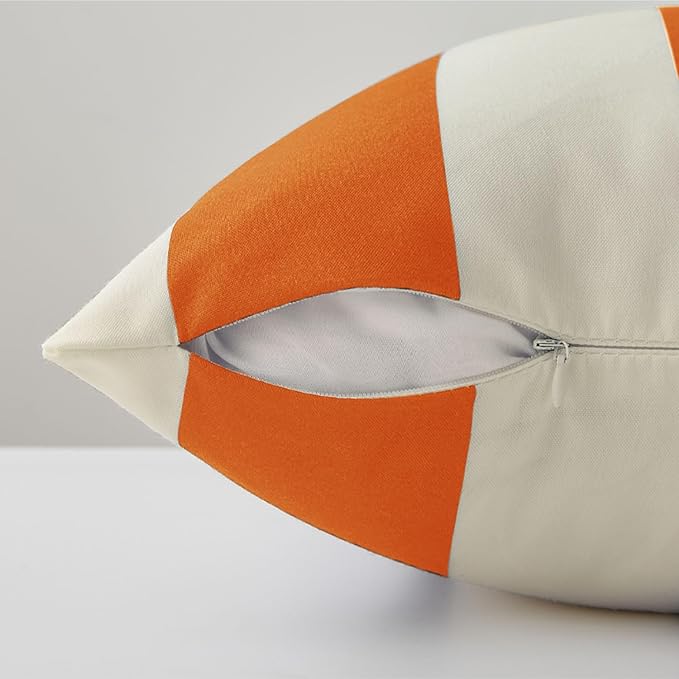 Allorry Outdoor Pillow Covers 20x20 Set of 2 Orange Striped Decoration Throw Pillow Covers for Spring Summer Outdoor Waterproof Garden Patio Furniture Sofa Bed Home Decor JB007-I20