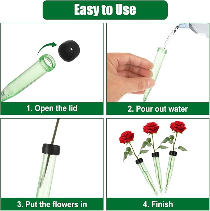 LDHHYH 150 Pack 4 Inch Floral Water Tubes with Caps, Plastic Green Flower Water Tubes, Water Tubes for Flower, Single Floral Tubes for Fresh Flower Arrangement Decoration