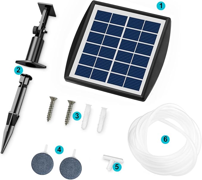 Solar Fish Tank Oxygen Pump, 2W Plug-in Aquarium Oxygenator, Fishing Oxygenator Air Pump with Piped Bubble Rock for Fish Tanks, Outdoor Ponds (Dual Head Rechargeable)