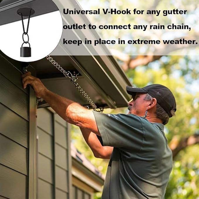 Rain Chain Gutters Adapter Clip for Outside V Style Copper Hook Hanger Iron Connector for Rain Chimes Downspout Outside Hardware Rain Catcher System Installation Accessories for Garden & Yard Summer.