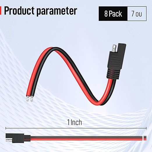 8-Pack 1 Foot 2-Pin 12AWG SAE Quick Connector Extension Cable, 12V SAE Connector Disconnect Power Plug, Single Plug Power Wire for Solar Panels, Motorcycle, Vehicle, Tractor Battery