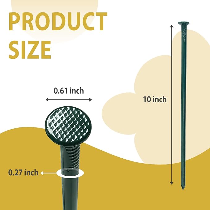 10 in Green Landscape Spikes & Metal Stakes 100 Pack- Heavy Duty Powder Coated Anchoring Nails for Landscape Edging, Timber, Tent, Border (10in 100pcs-b)