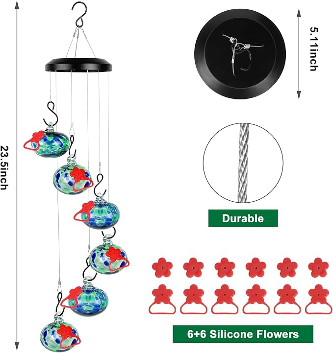 Headak Life Charming Wind Chimes Hummingbird feeders for Outdoors Hanging ant and bee Proof,Never Leak,Perfect Garden Decor for Outside