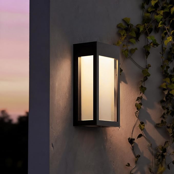 Solar Yard 4-Pack LED Outdoor Wall Lights, Waterproof Exterior Wall Sconce Lantern for Porch, Patio, Doorway, Frosted Rectangle