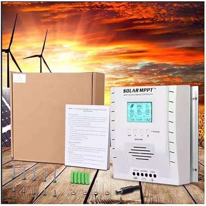 MPPT Charge Controller 60 amp, 12V 24V Auto 60A Solar Panel Charge Regulator, Max 100V Input with LCD Display for Lead-Acid Sealed Gel AGM Flooded Lithium Battery