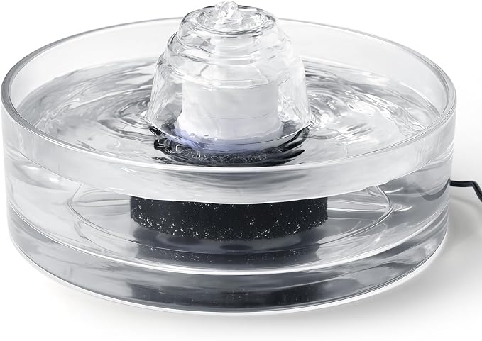 2.7L Glass Pet Fountain –Transparent Glass Cat Water Fountain & Little Dog Drinking Bowl– Automatic Cat Water Dispenser-Ultra-Quiet Pump 1 Filters & 1 Sponges
