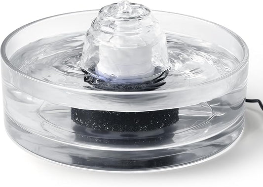 2.7L Glass Pet Fountain –Transparent Glass Cat Water Fountain & Little Dog Drinking Bowl– Automatic Cat Water Dispenser-Ultra-Quiet Pump 1 Filters & 1 Sponges