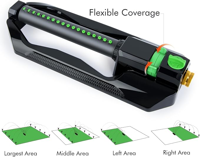 RESTMO Heavy Duty Oscillating Sprinkler with Metal Base, Adjustable Flow Control Lawn Watering System, Covers Up to 3,600 Sq. Ft. for Garden, Yard