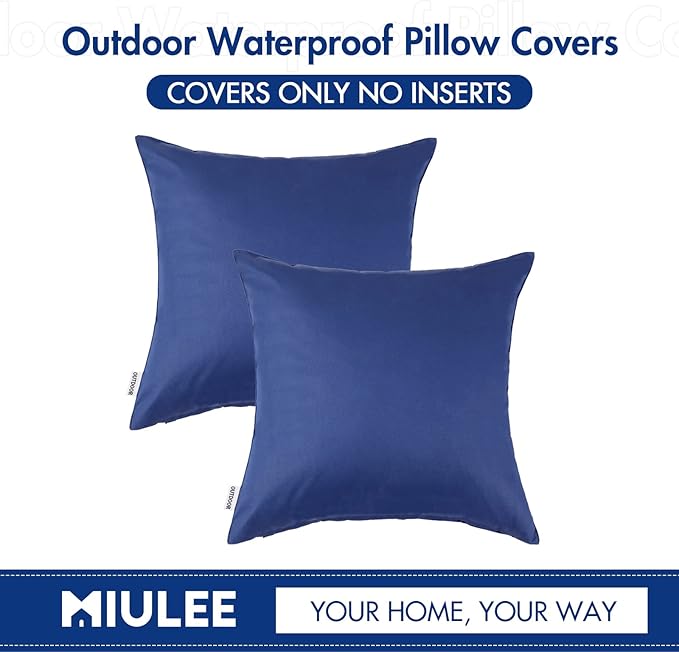 MIULEE Pack of 2 Decorative Outdoor Waterproof Pillow Covers Square Garden Cushion Sham Throw Pillowcase Shell for Spring Patio Tent Couch 24x24 Inch Navy Blue