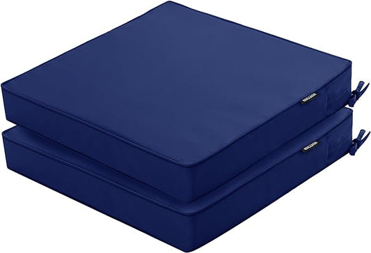 Outdoor Chair Cushions 22 x 22 Inch Water Resistant Patio Chair Cushions with Tie 3 Year Color Fastness Thick Outdoor Seat Cushion for Garden Lawn Patio Furniture Navy Set of 2