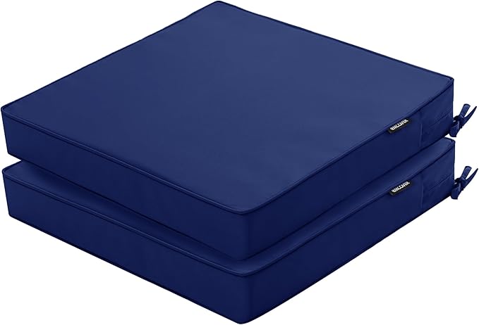 Outdoor Chair Cushions 24 x 24 Inch Water Resistant Patio Chair Cushions with Tie 3 Year Color Fastness Thick Outdoor Seat Cushion for Garden Lawn Patio Furniture Navy Set of 2