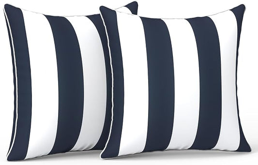 LVTXIII Outdoor Throw Pillows 18x18 Patio Waterproof Square Pillows with Piping Fade Resistant Accent Pillow for Spring Summer Garden Decoration, Set of 2, Cabana Navy