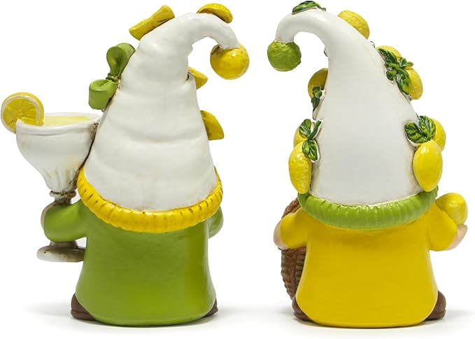 Hodao Lemon Gnome Set – with Lemon-Covered Hats, Basket & Goblet, 2PCS Hand-Painted, Cute Summer Kitchen & Shelf Decor, Indoor Home/Party Accents, Adorable Gift