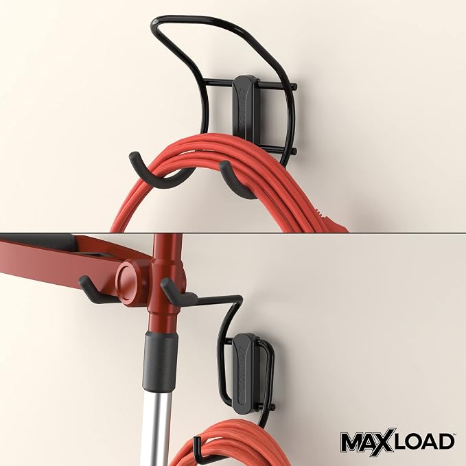 ClosetMaid MaxLoad 2-Pack Garage Hooks & Hangers Wall Mount Heavy Duty Storage for Cords, Hoses, Power Equipment, Black