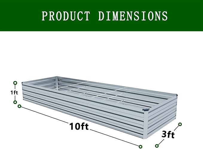 10×3×1FT(2PCS) Galvanized Raised Garden Bed Kit Metal Planter Boxes,Large Outdoor Planters Garden for Planting Vegetables,Flowers,Herbs -Silver