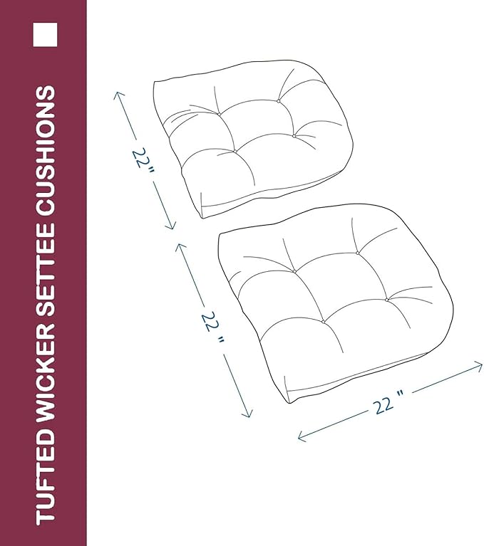 Outdoor Chair Cushions Set of 2, 22x22x4 Inch Seat Pads with Ties for Patio Wicker Chairs Garden Dining Chair, Indoor Outside Use, Fade-Resistant & Waterproof, Burgundy