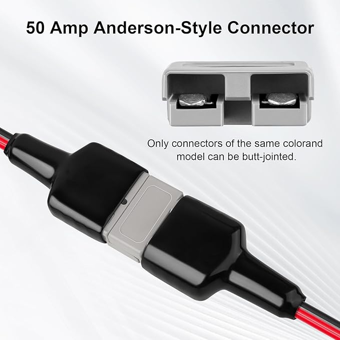 XRDS -RF 8AWG Battery Quick Connect Cable 10 FT, 50 Amp Anderson-Style Connector to O-Ring Terminal, for Solar, RV, EV, and Backup Power Systems
