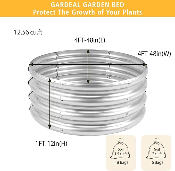 Gardeal Garden Galvanized Raised Garden Bed Kit - Metal Planter Boxes for Vegetables/Herbs/Flowers, Heavy-Duty Steel Outdoor Garden Box with Reinforced Edges(4X4X1FT)